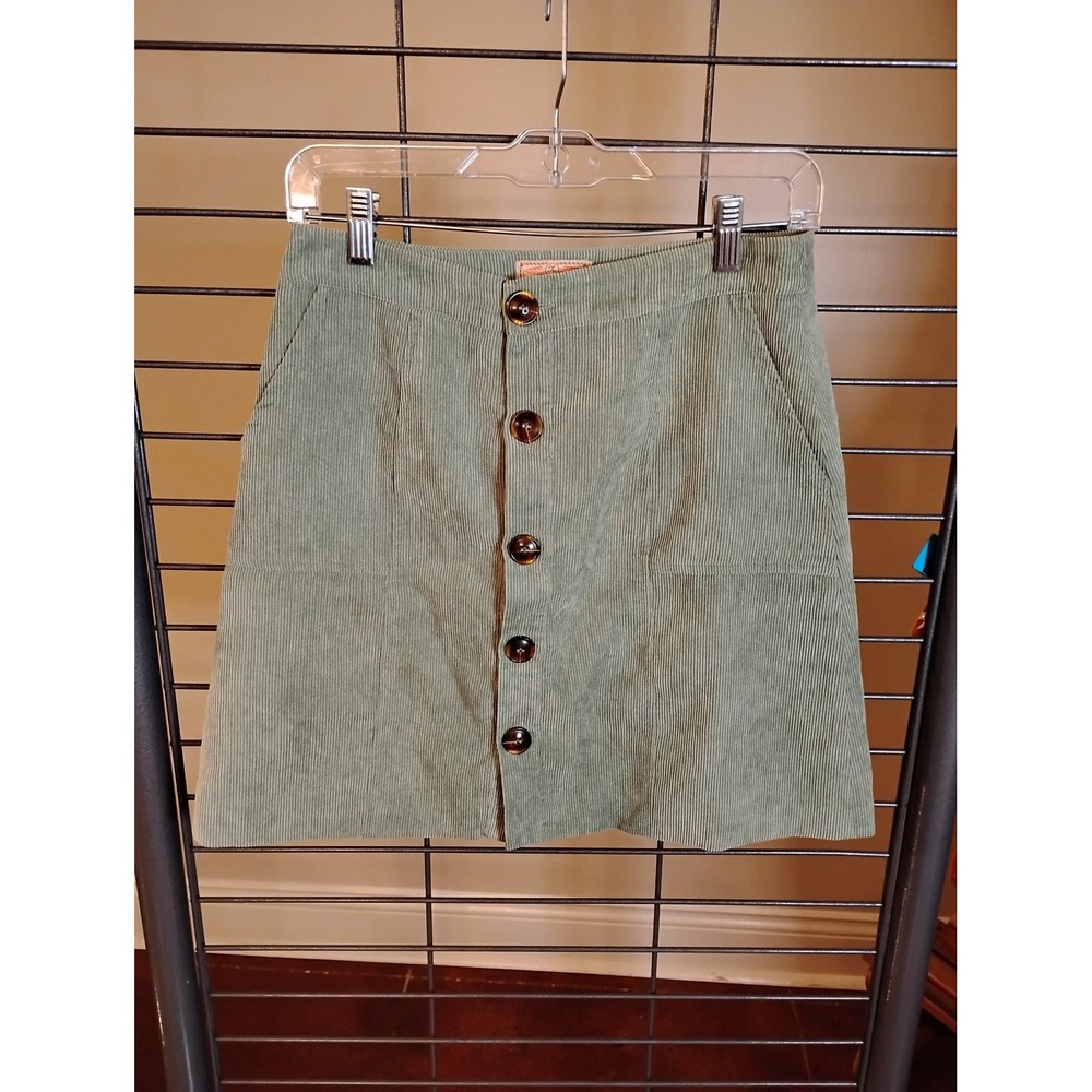 Kiel James Patrick The Darling Skirt Sage Green Corduroy ButtonFront Mini Size 6